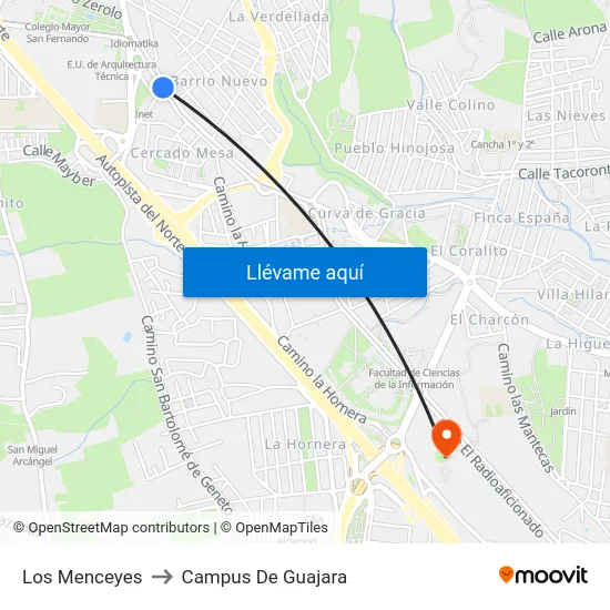 Los Menceyes to Campus De Guajara map