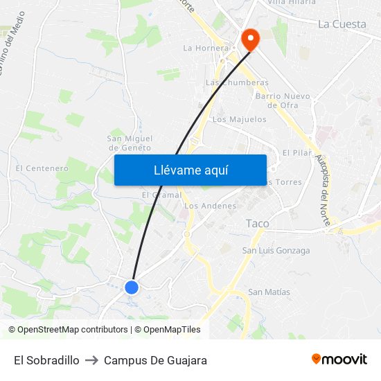 El Sobradillo to Campus De Guajara map