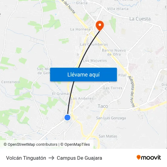Volcán Tinguatón to Campus De Guajara map