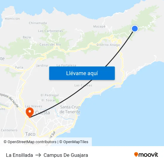 La Ensillada to Campus De Guajara map