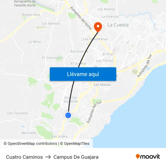 Cuatro Caminos to Campus De Guajara map