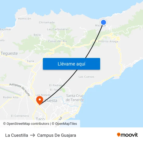La Cuestilla to Campus De Guajara map