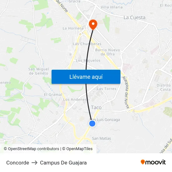 Concorde to Campus De Guajara map