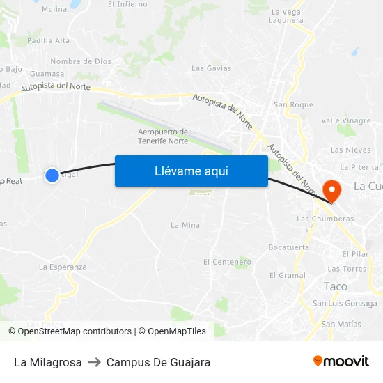 La Milagrosa to Campus De Guajara map