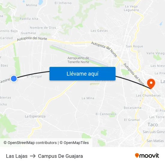 Las Lajas to Campus De Guajara map