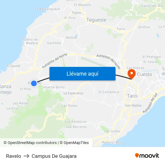 Ravelo to Campus De Guajara map