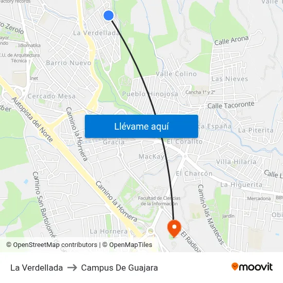 La Verdellada to Campus De Guajara map