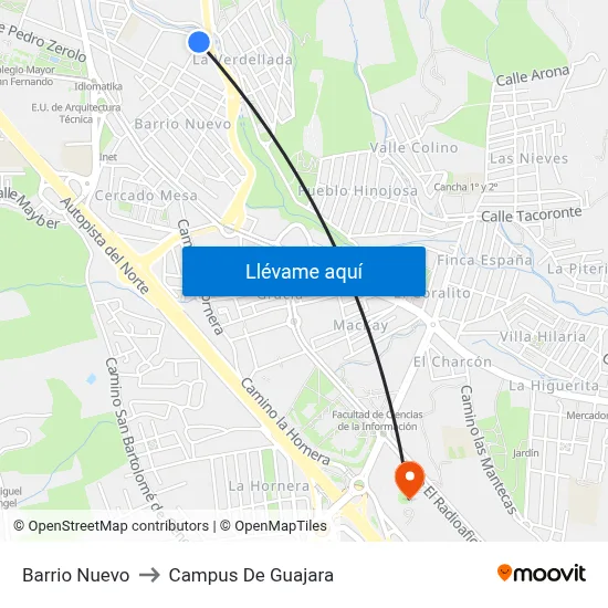 Barrio Nuevo to Campus De Guajara map