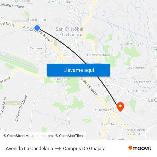 Avenida La Candelaria to Campus De Guajara map