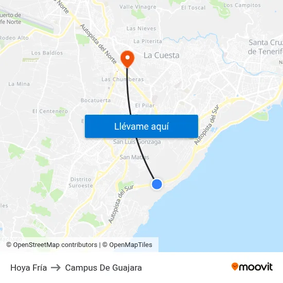 Hoya Fría to Campus De Guajara map