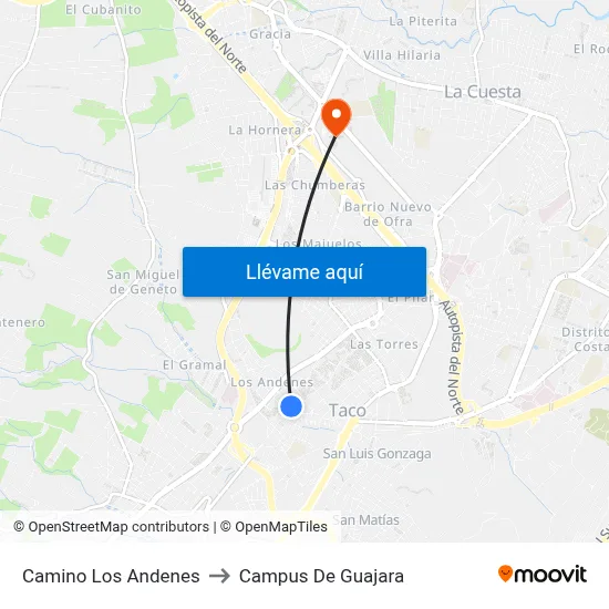 Camino Los Andenes to Campus De Guajara map