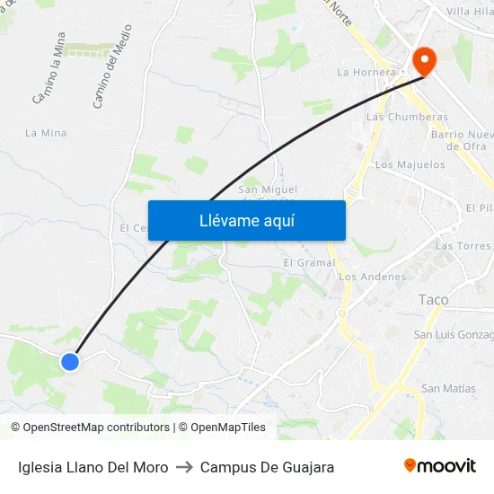 Iglesia Llano Del Moro to Campus De Guajara map