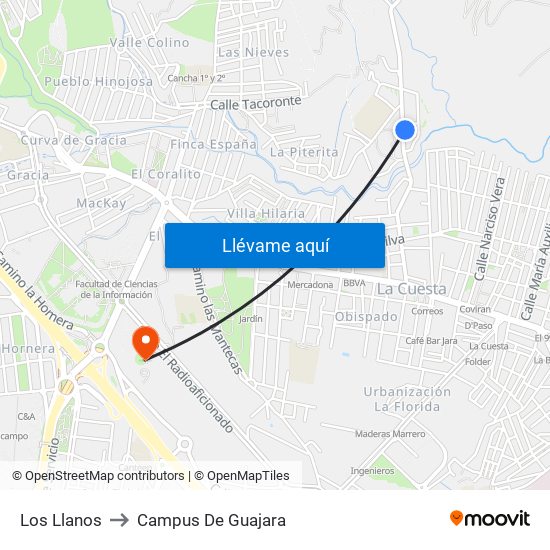 Los Llanos to Campus De Guajara map