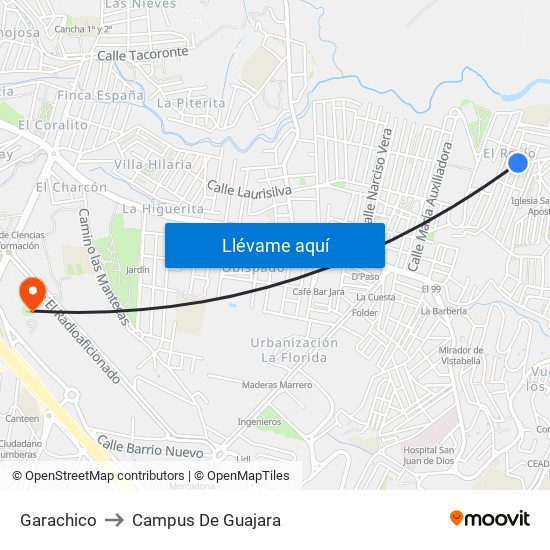 Garachico to Campus De Guajara map