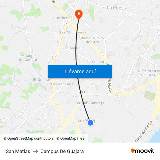 San Matias to Campus De Guajara map