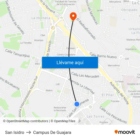 San Isidro to Campus De Guajara map