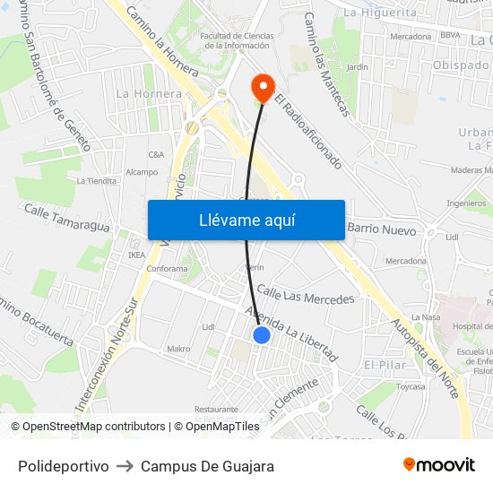 Polideportivo to Campus De Guajara map