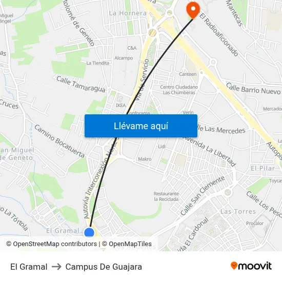 El Gramal to Campus De Guajara map