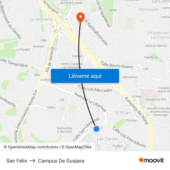 San Félix to Campus De Guajara map