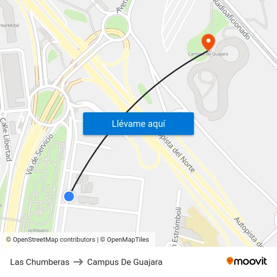 Las Chumberas to Campus De Guajara map