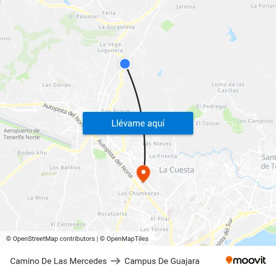 Camino De Las Mercedes to Campus De Guajara map