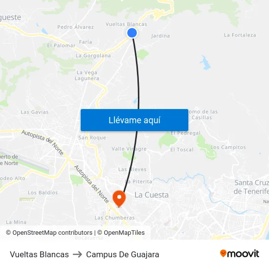 Vueltas Blancas to Campus De Guajara map