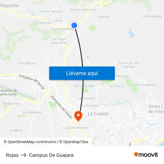 Rojas to Campus De Guajara map