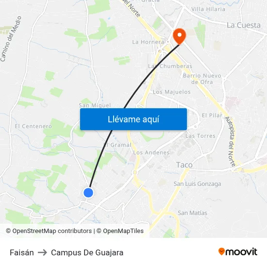 Faisán to Campus De Guajara map