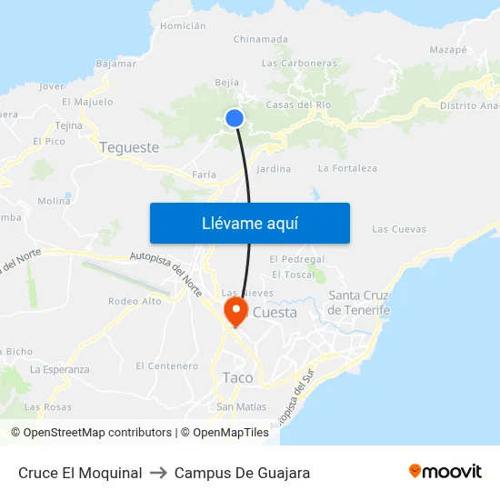 Cruce El Moquinal to Campus De Guajara map