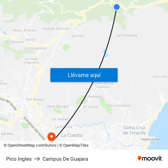 Pico Ingles to Campus De Guajara map