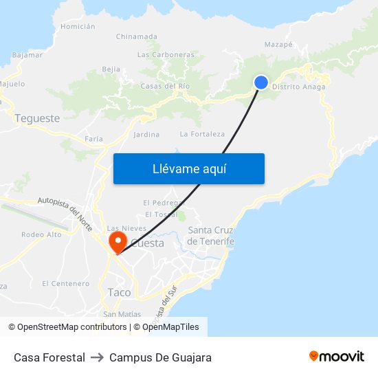 Casa Forestal to Campus De Guajara map
