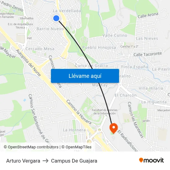 Arturo Vergara to Campus De Guajara map
