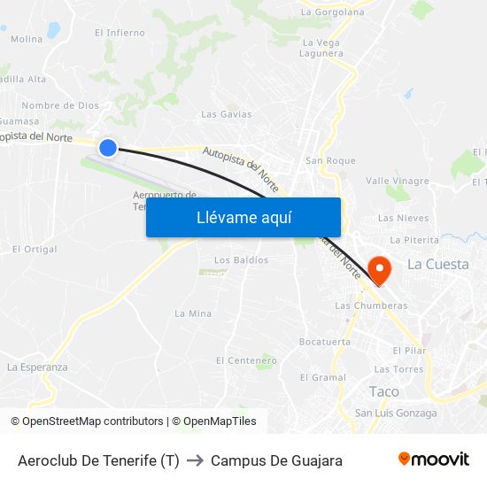 Aeroclub De Tenerife (T) to Campus De Guajara map