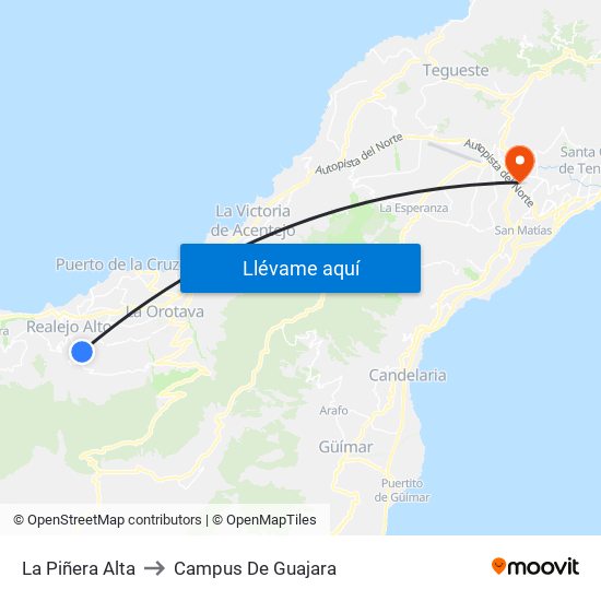 La Piñera Alta to Campus De Guajara map