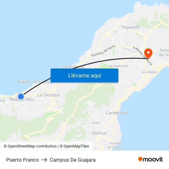 Puerto Franco to Campus De Guajara map