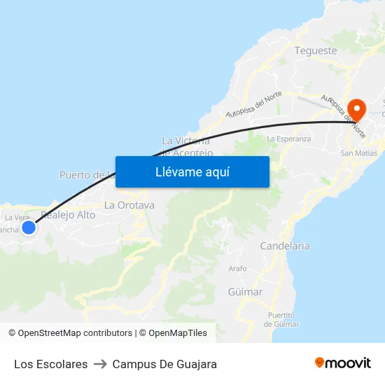 Los Escolares to Campus De Guajara map