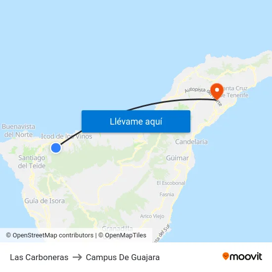 Las Carboneras to Campus De Guajara map