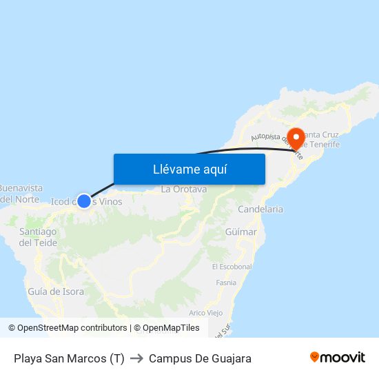 Playa San Marcos (T) to Campus De Guajara map