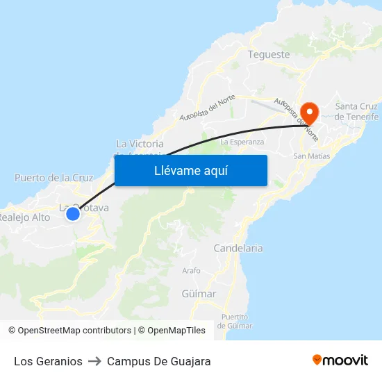 Los Geranios to Campus De Guajara map