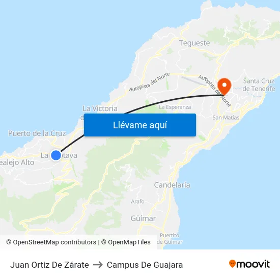 Juan Ortiz De Zárate to Campus De Guajara map