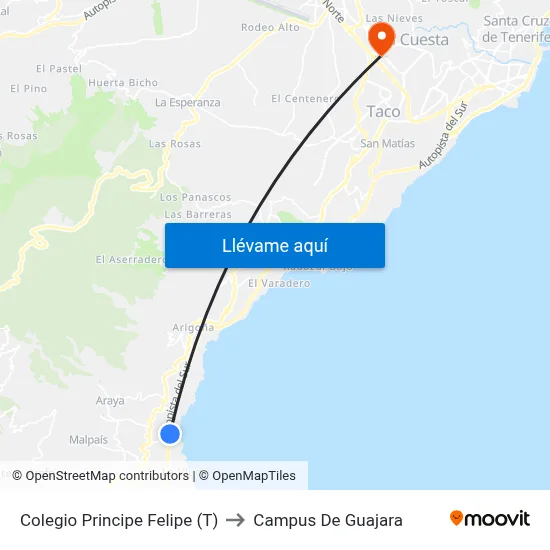 Colegio Principe Felipe (T) to Campus De Guajara map