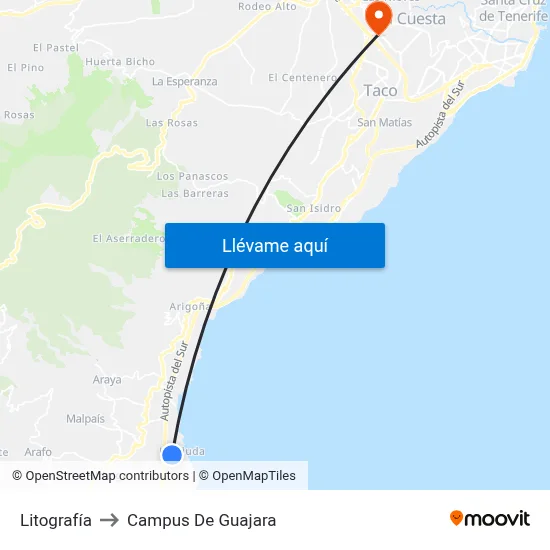 Litografía to Campus De Guajara map