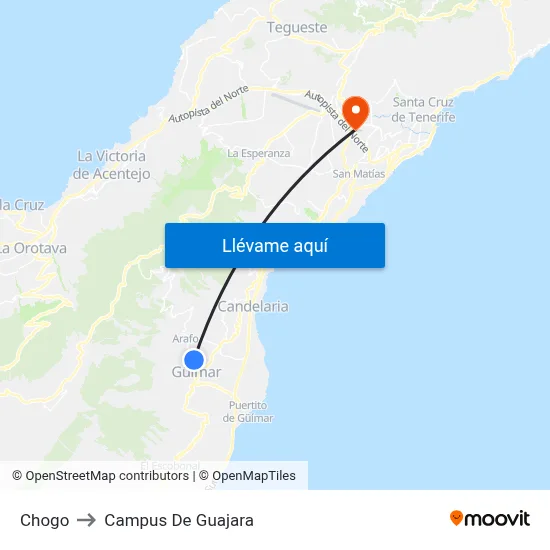 Chogo to Campus De Guajara map