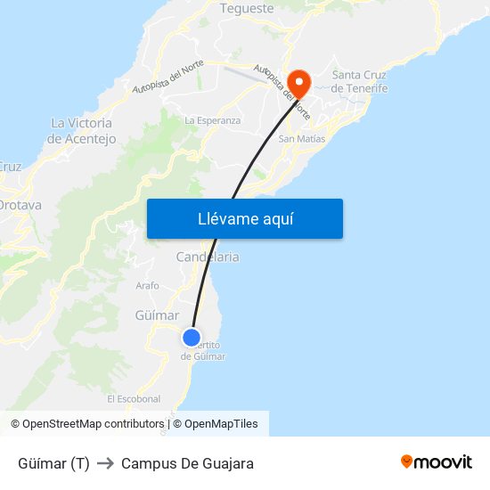 Güímar (T) to Campus De Guajara map