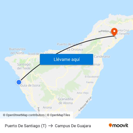 Puerto De Santiago (T) to Campus De Guajara map