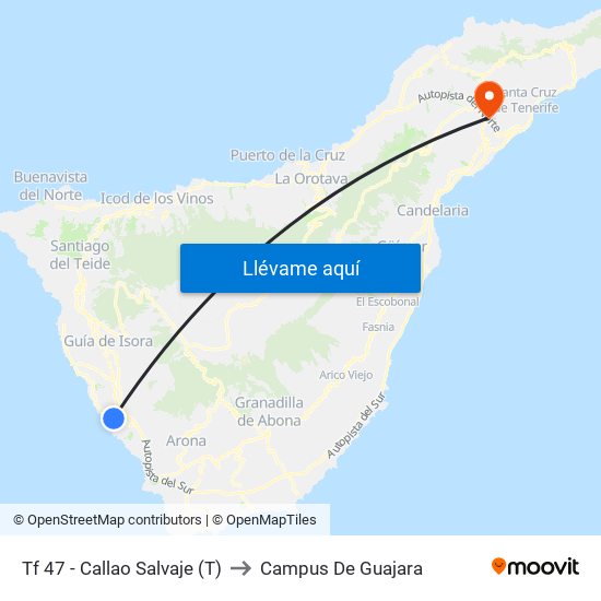 Tf 47 - Callao Salvaje (T) to Campus De Guajara map