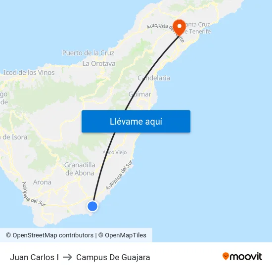 Juan Carlos I to Campus De Guajara map