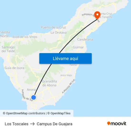 Los Toscales to Campus De Guajara map