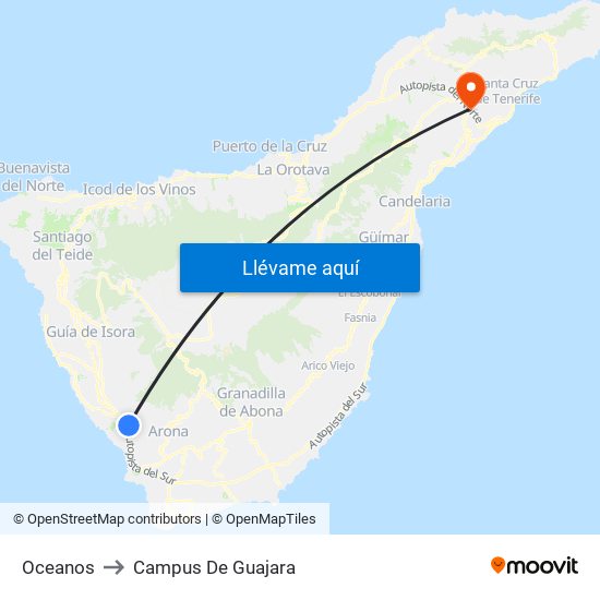 Oceanos to Campus De Guajara map