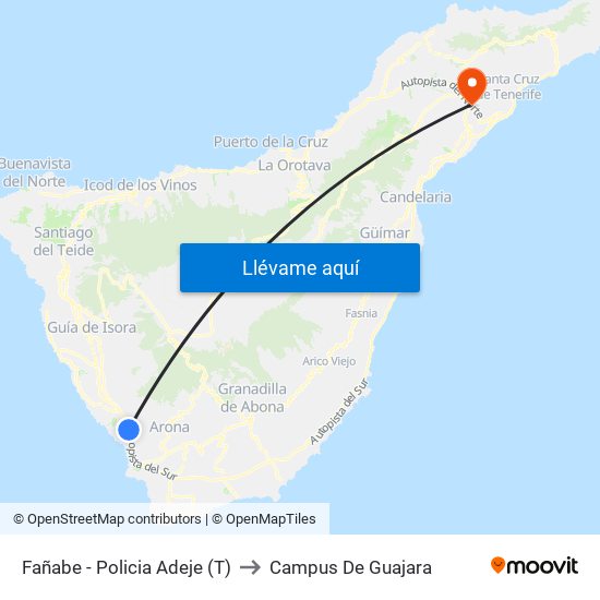 Fañabe - Policia Adeje (T) to Campus De Guajara map